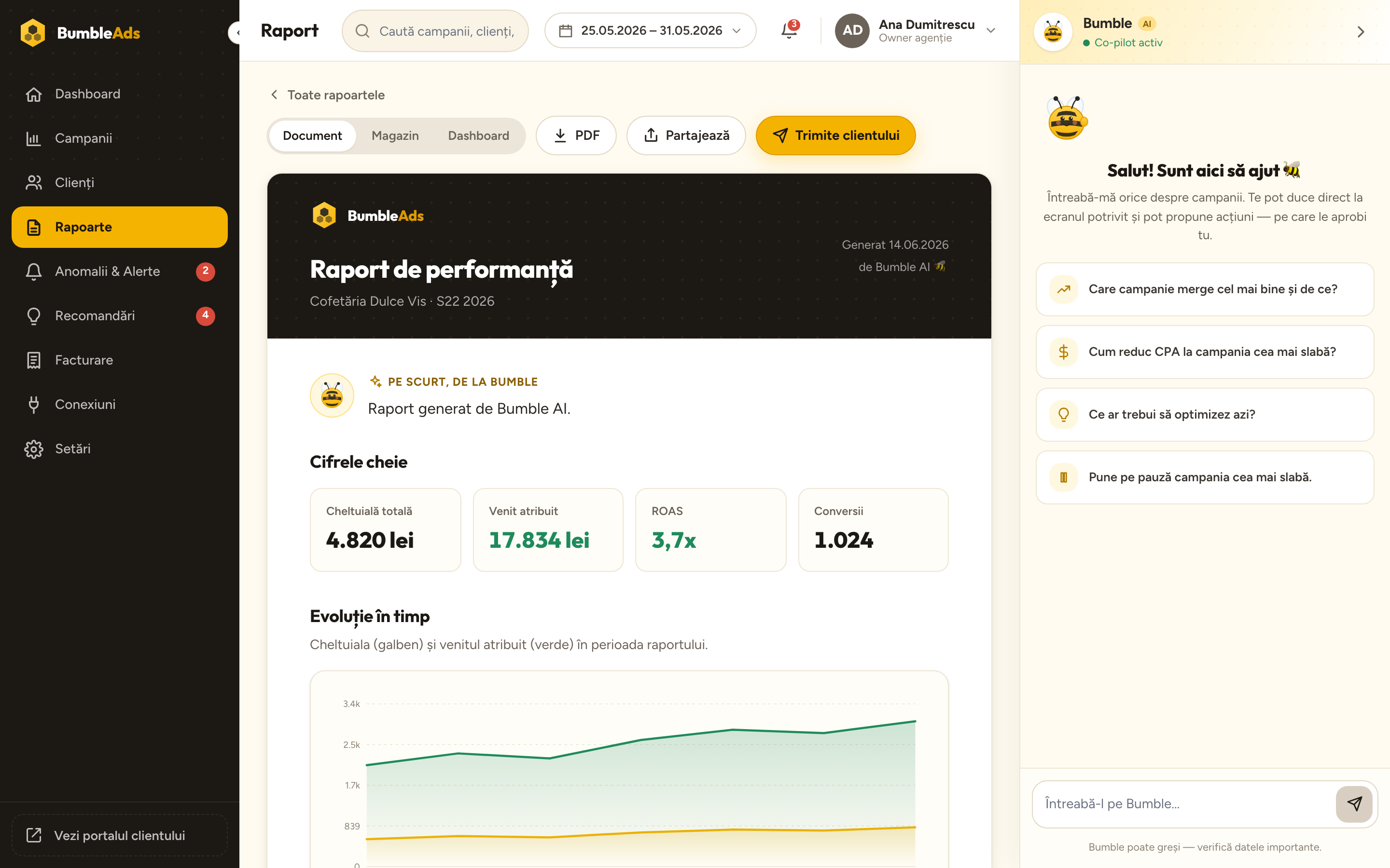 Raport AI BumbleAds — cifre cheie, evoluție în timp, generat de Bumble
